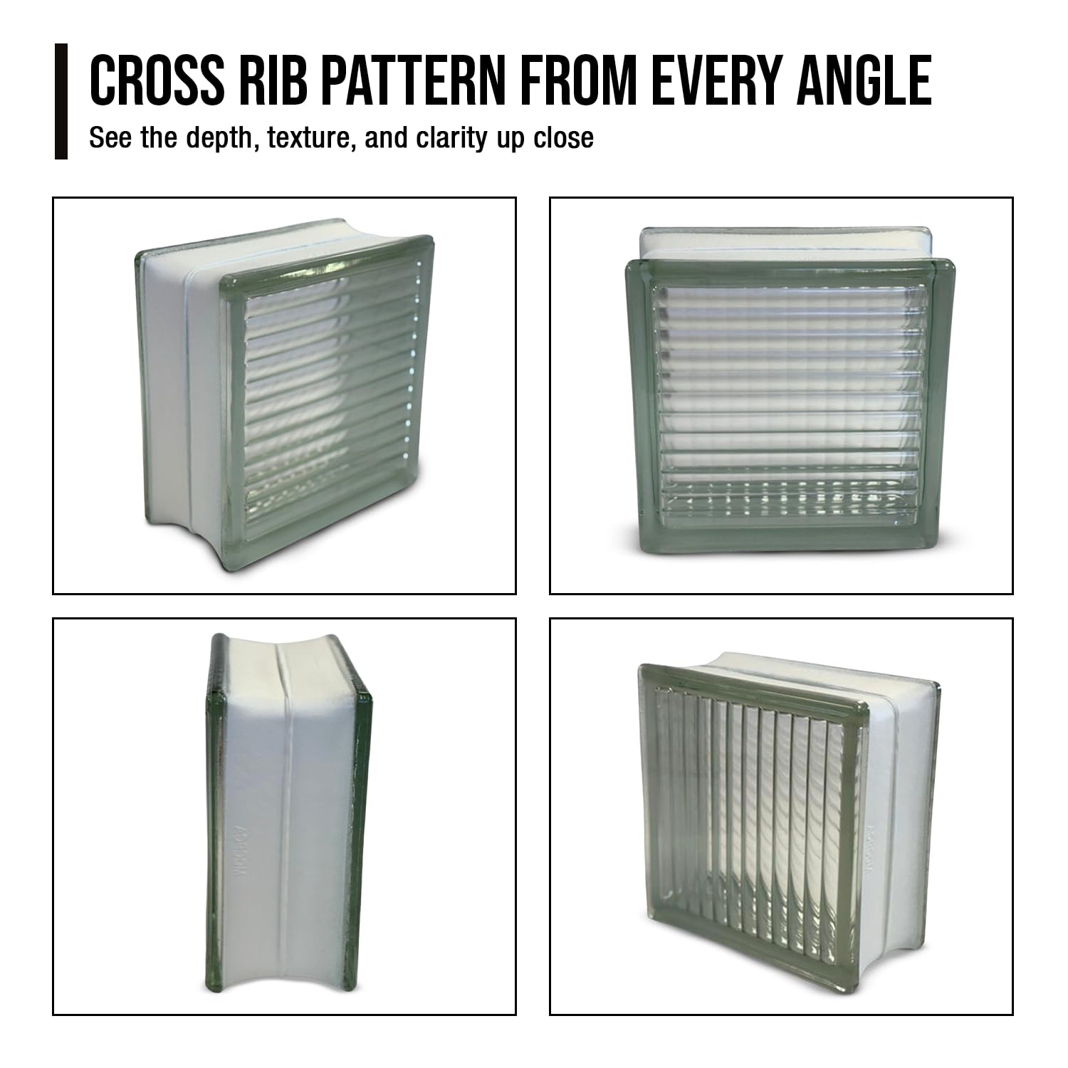 | 12 x 12 x 4 Cross Rib Glass Block | Decorative Glass Block for Home Improvement | Enhances Privacy & Light | Ideal for Windows, Walls & Showers | Durable & Stylish Design