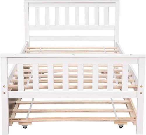 Miniatura 8 de TRIPLE TREE Base de cama individual con nido, cama de plataforma individual con nido extraíble, marco de cama de plataforma doble de madera con