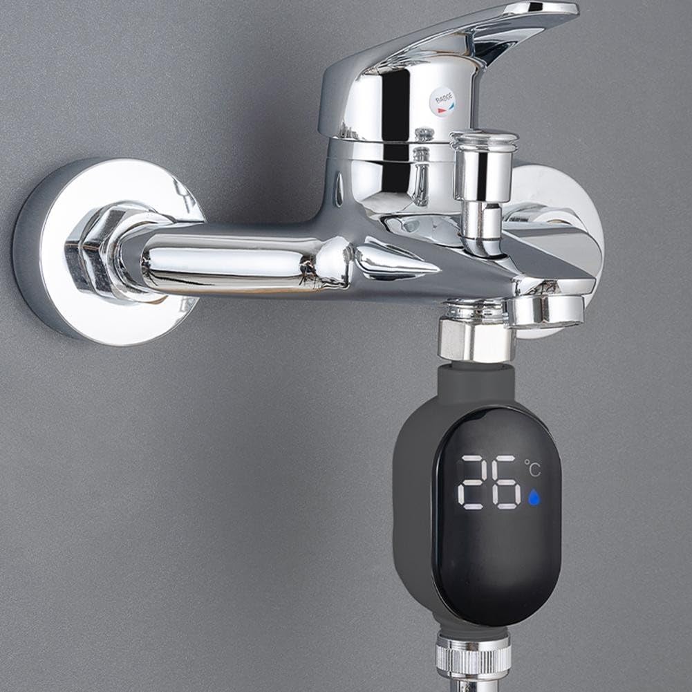 Termometro digitale da doccia con display della temperatura per rubinetto del bagno, impermeabile in acciaio inossidabile 304, gamma 0-99 °C, indicatore LED codificato a colori, 106 x 45 mm