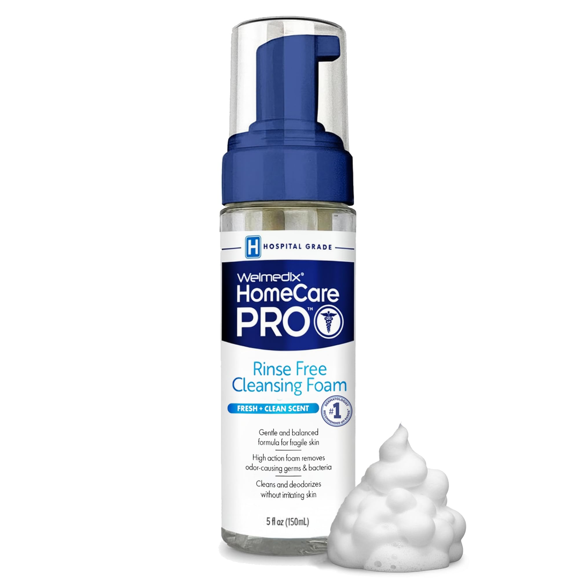 Welmedix HomeCare PRO No Rinse Body Wash Cleansing Foam, easier cleansing for caregivers managing incontinence, pressure ulcers, bedsores + use with adult wipes, disposable washcloth (5oz)