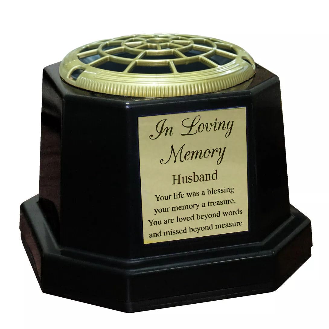 Black Graveside Memorial Flower Vase with Gold In Loving Memory Plaque (Husband)
