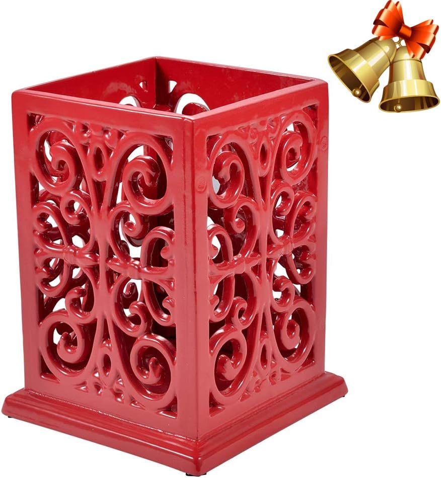 Utensil Holder, Cast Iron Kitchen Utensil Crock for Countertop, Extra Large Utensil Organizer with Weighted-Base, Housewarming Vintage Decor, Classic Style, Red