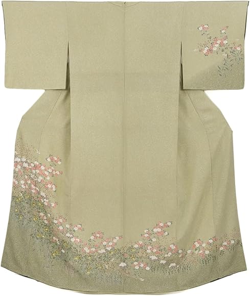 Amazon | 京加賀友禅 訪問着 蝋纈吹雪染 丹後ちりめん 渋黄緑 花 菊 萩 
