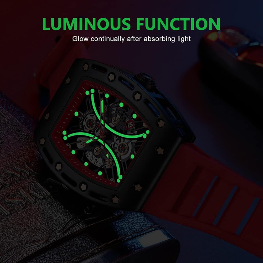 MF MINI FOCUS Watch for Men Wristwatch Fashion Hollow Big Dial Luminous Waterproof Sport Analog Quartz Business Mens Watches Red Silicon Strap Dress Watch - Image 5