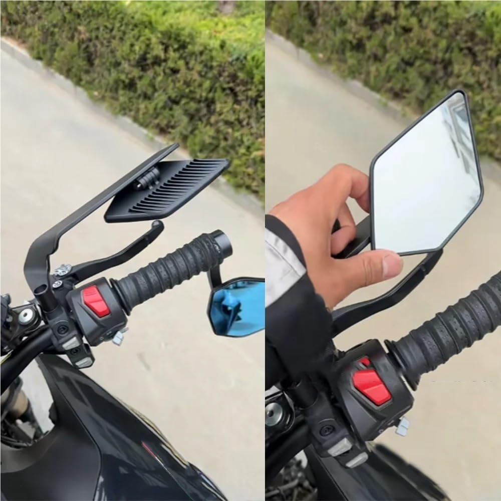 motos Miroir vélo Rétroviseurs De Moto Avec Ailettes Furtives, Rétroviseurs Rotatifs Et Réglables Pour XADV 750 Pour PCX, Pour Ducati(Anti-glare Blue)