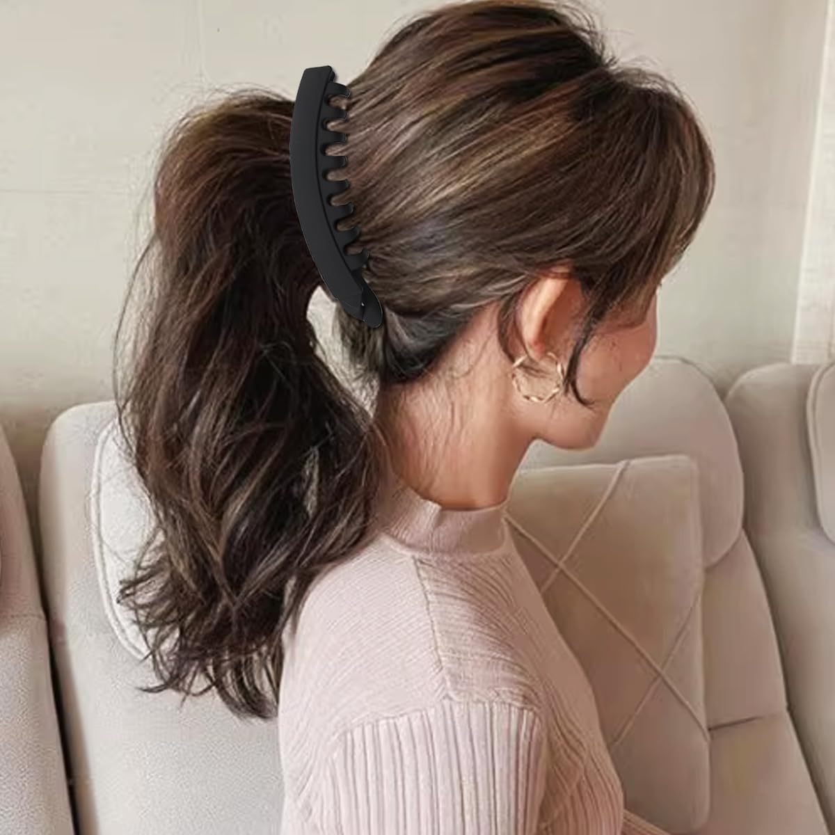 2 Pcs Banana Hair Clips, Non-Slip Large Strong Hair Claw Clip, Classic Double Combs Hairpin Accessories for Women Straight Curly Long Hai- Black & Light Brown - Image 7