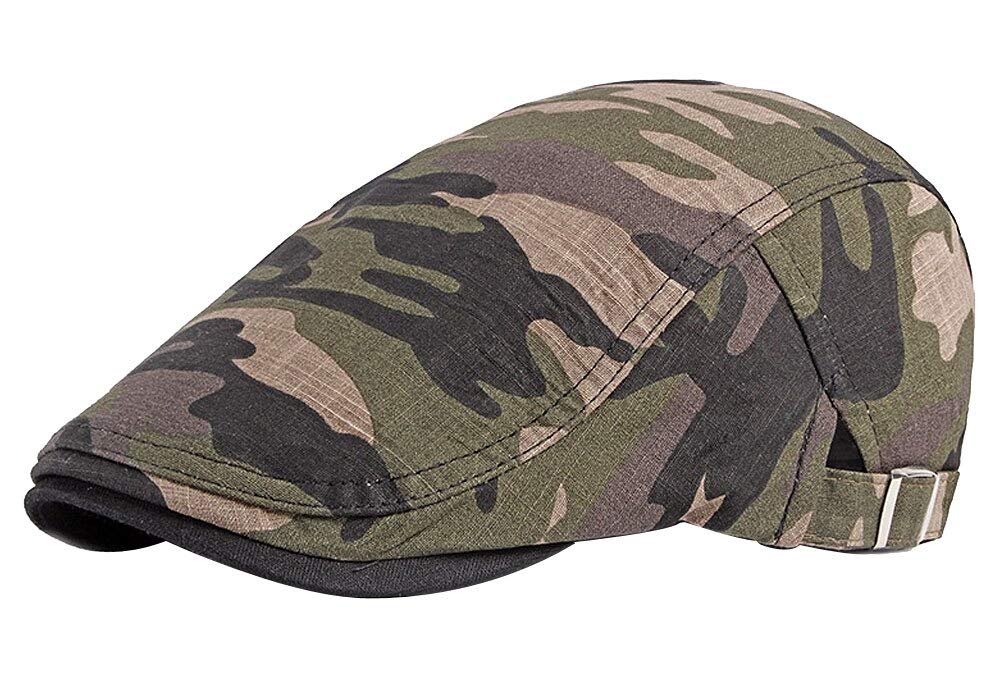Kangqifen Men Women Camo Flat Cap Cotton Ivy Gatsby Irish Hunting Newsboy Hat Adjustable Khaki
