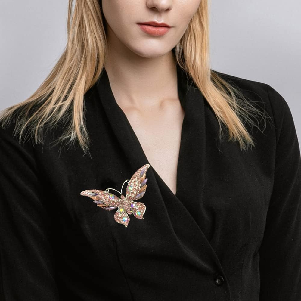 Rhinestone Butterfly Brooch Pin for Women Girls Fashion Exquisite Big Blue Crystal Empress Monarch Winged Brooches Lapel Pins Elegant Dress Accessories Wedding Christmas Birthday Jewelry Gift (Purple) - Image 2
