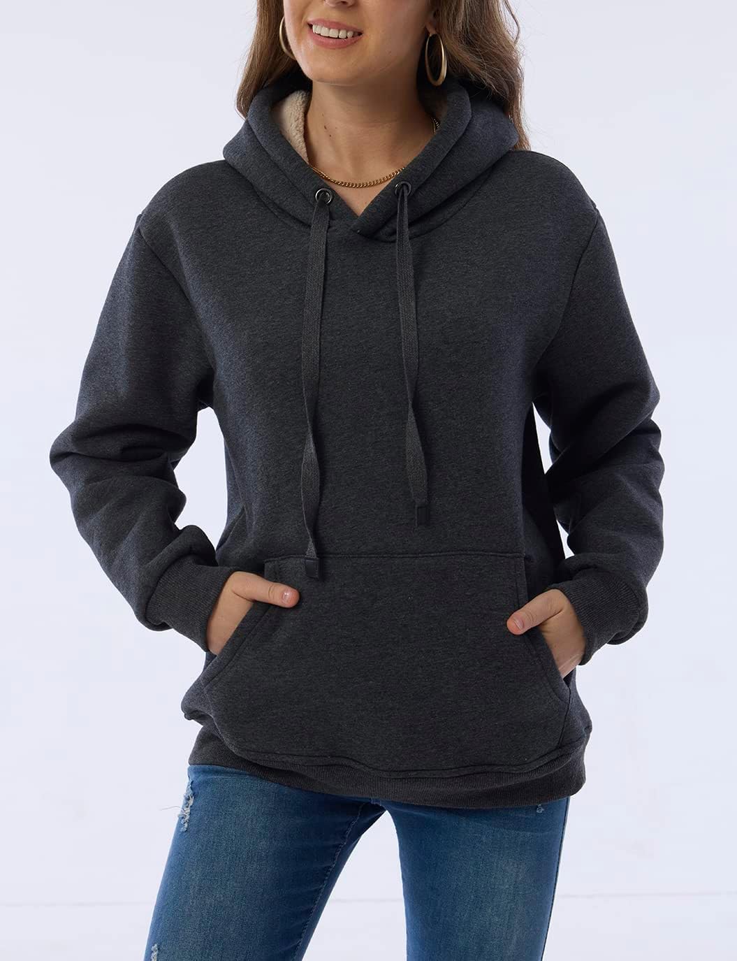 Womens Winter Hoodies Warm Fleece Sherpa Lined Pullover Hooded Sweatshirt - Image 5