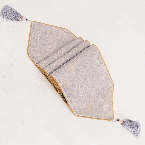 Miniatura 3 de Avigers Caminos de mesa decorativos de lujo de 12 x 72 pulgadas a rayas grises plateadas con borlas para el hogar, sala de estar, dormitorio,