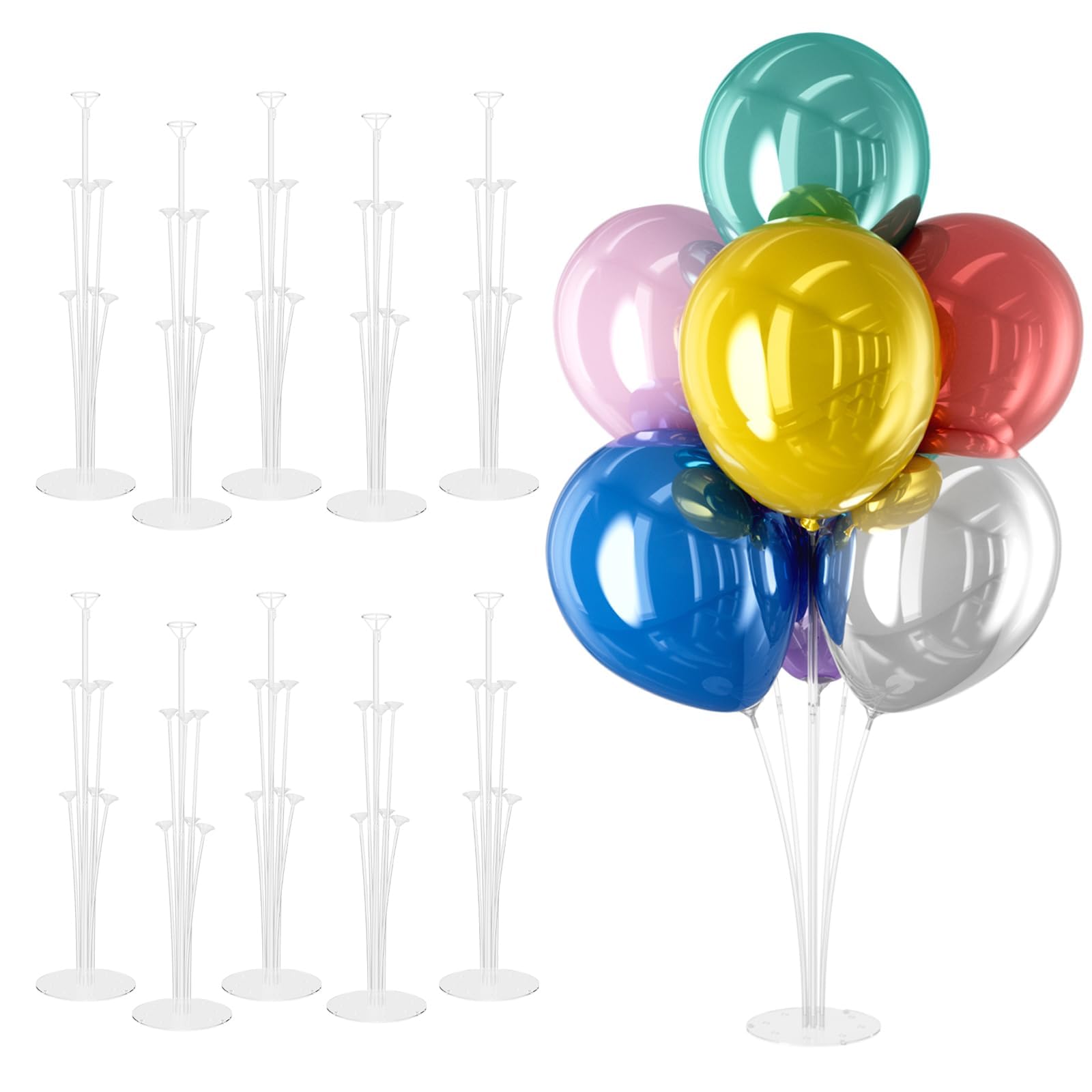 DECOCKRAT 10 Set Balloon Stand Kit - Table Balloon Stands with Base, Easy Assembly Balloon Sticks, Reusable Balloon Holders for Baby Showers, Weddings