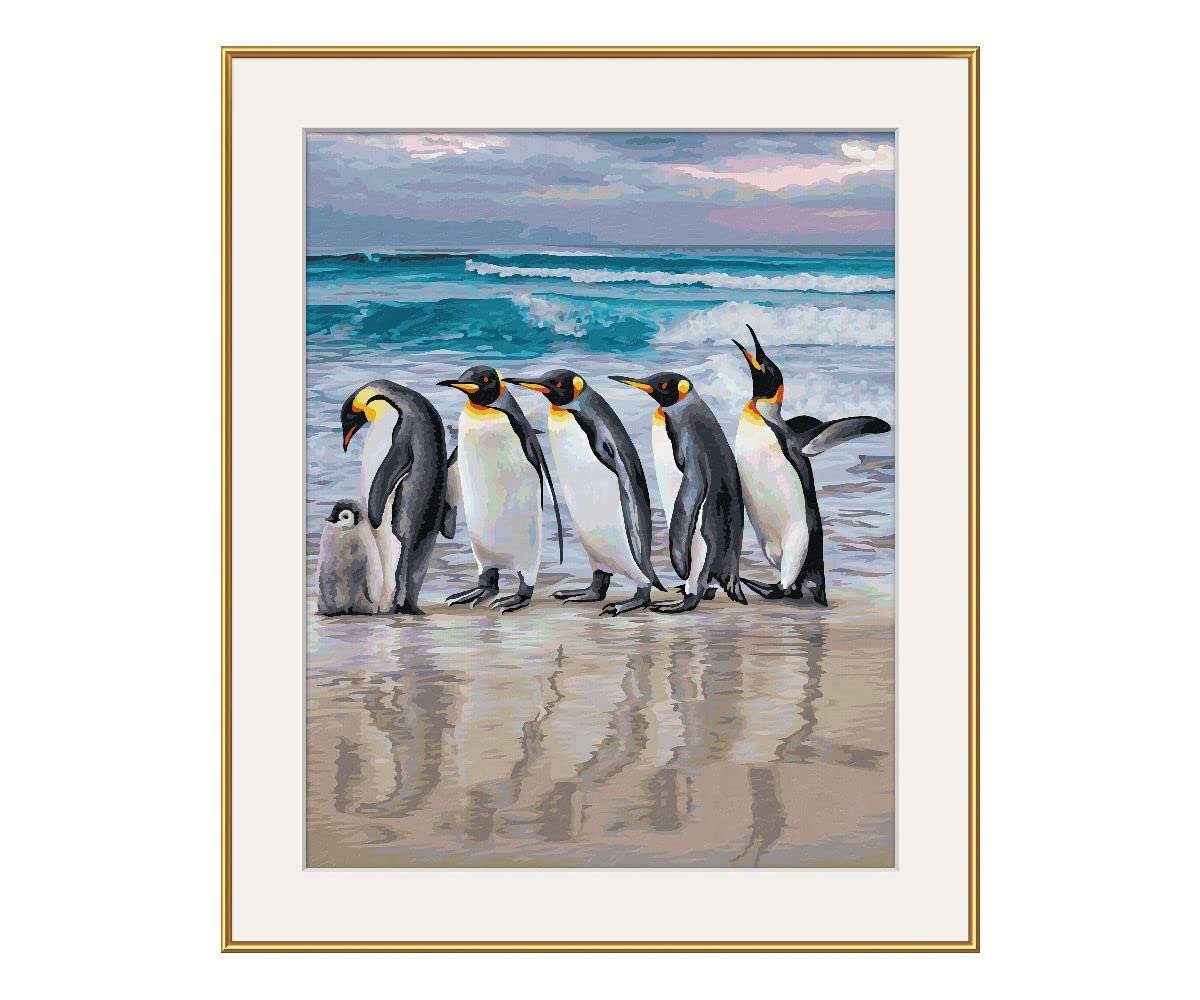 Schipper 609130887 Malowanie według numerów – pingwiny cesarskie – obrazy dla dorosłych, łącznie z pędzlem i farbami akrylowymi, 40 x 50 cm