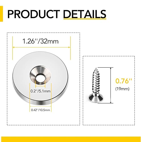 Miniatura 2 de DIYMAG Imanes de neodimio con agujero, fuerza de tracción de 30 libras, imán permanente de agujero avellanado de tierras raras con 10 tornillos para