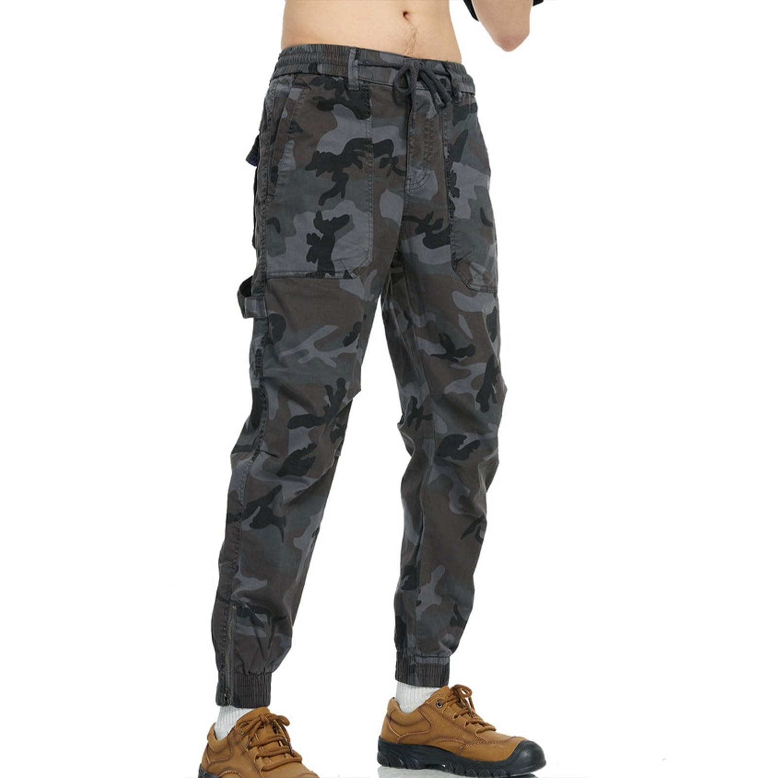 Generisch Pantalones cargo para hombre, con cordón de trabajo, cintura combate, camuflaje militar, pantalones chinos con bolsillos, pantalones cargo elásticos, pantalones de chándal para hombres con