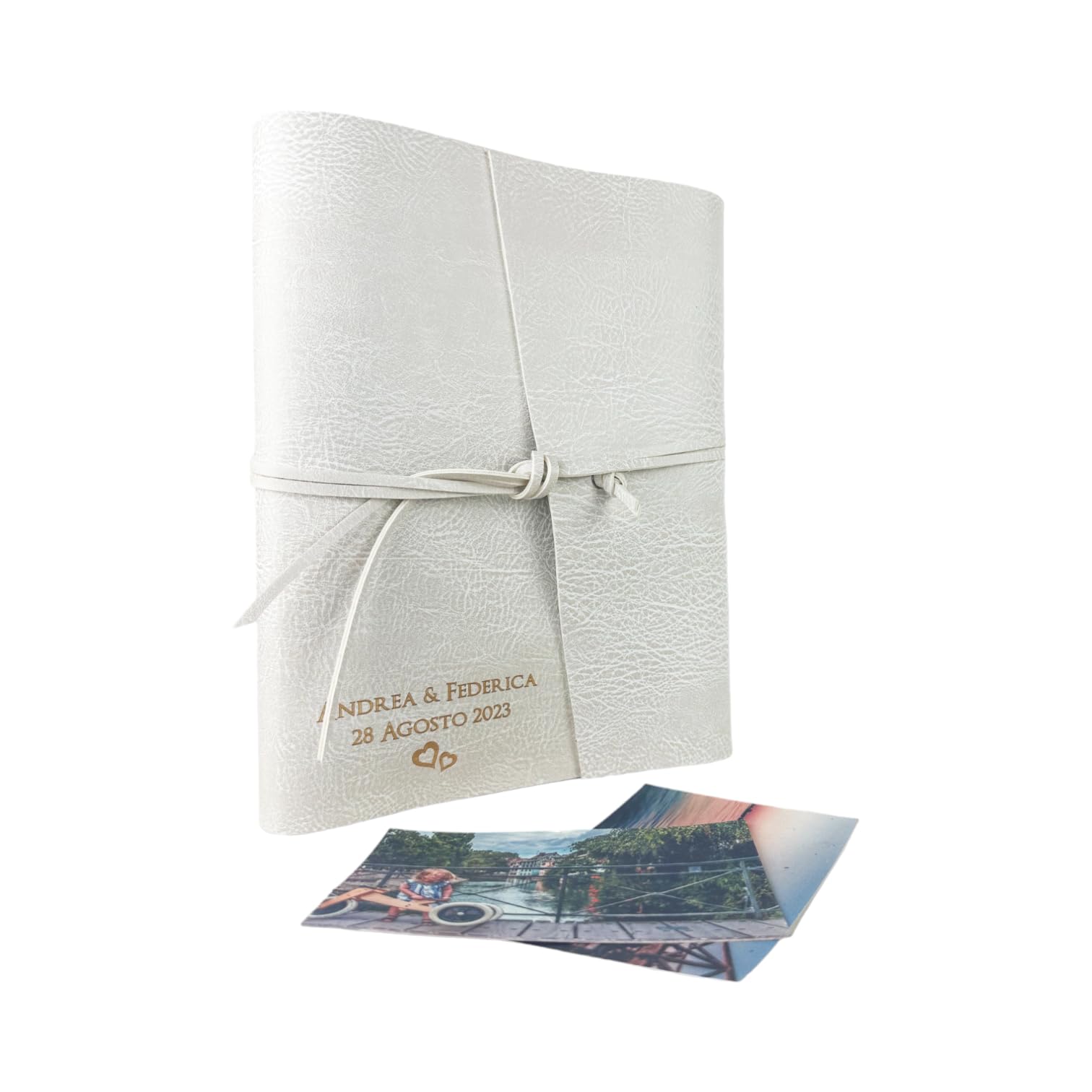 Álbum de fotos – Double Vintage – piel sintética personalizable con grabado. Ideal para bodas, aniversarios y eventos (con grabado, polar - polar)