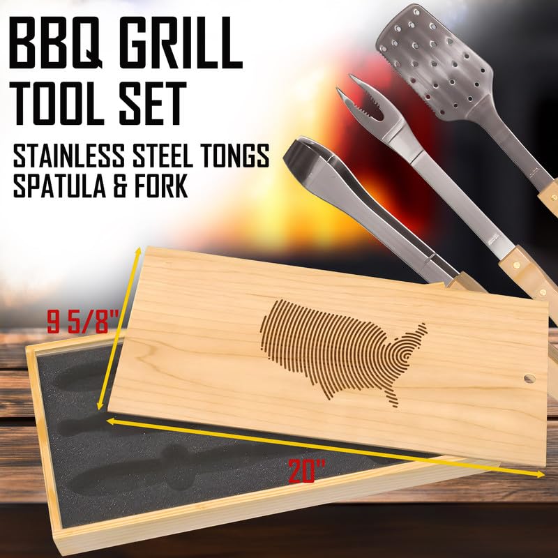 Set de herramientas para BBQ mapa de EE.UU. acero inox miniatura 3