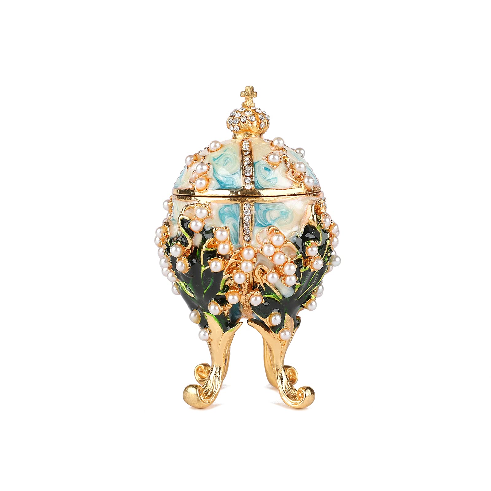 Furuida Easter Egg Jewelry Trinket Box Hinged Enamel Ornaments Victorian Style Hand-Painted Metal Craft Gift for Home Decor (Skyblue)