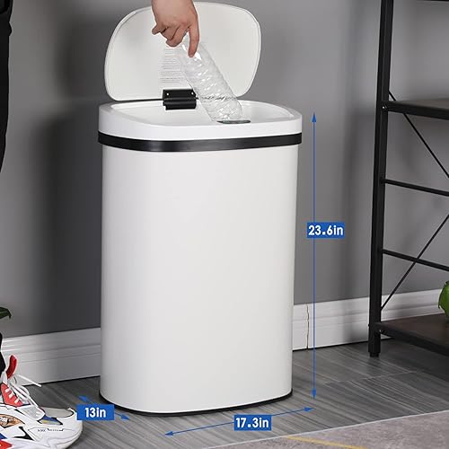 Miniatura 7 de Cubo de basura de acero inoxidable con sensor de movimiento de 13 galones (50 L) con tapa, a prueba de huellas dactilares, sin tacto, de alta