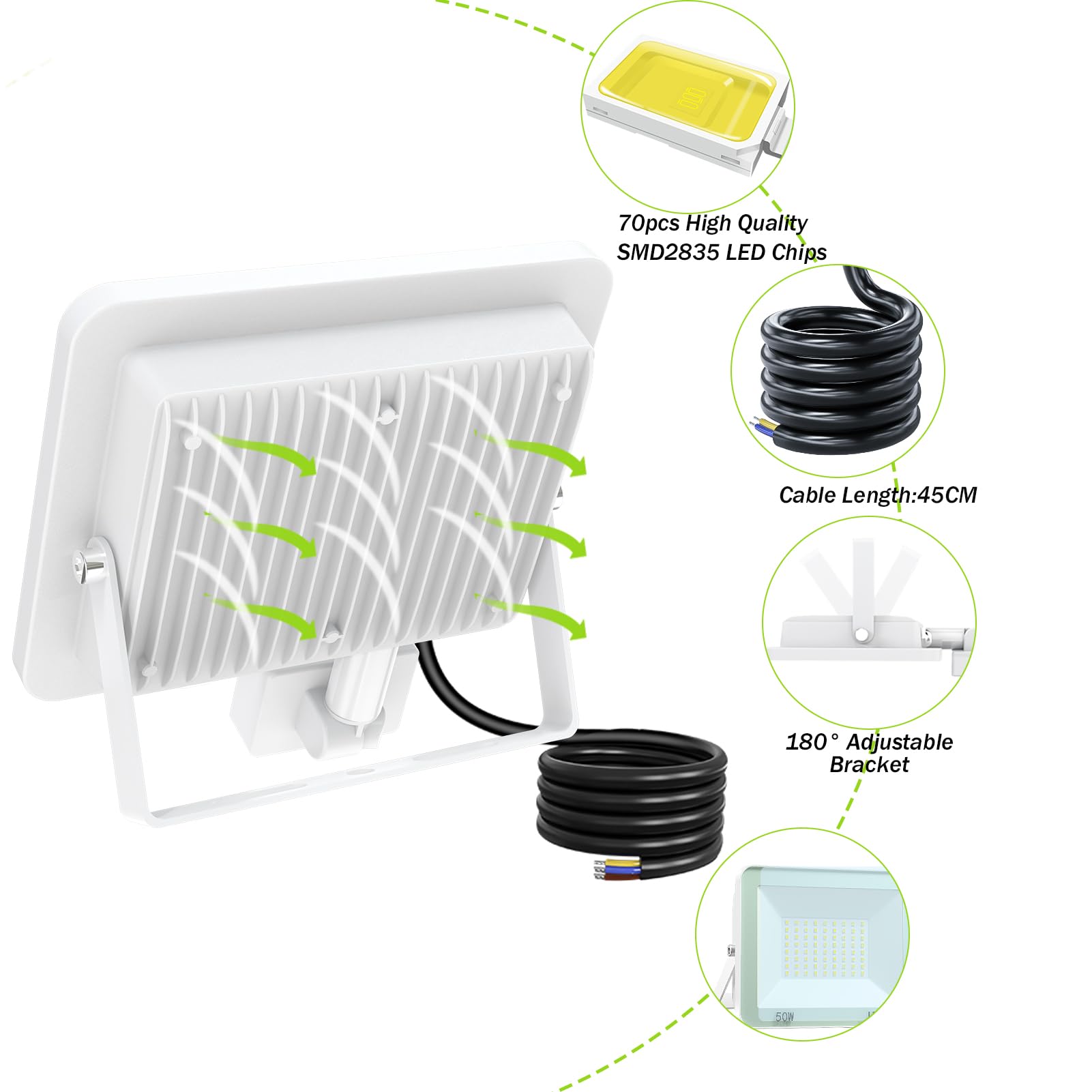 VRTOGTHE Faretto LED 50W Con Sensore Movimento - 5000LM, IP67, Impermeabile Per Esterni - Foto 6