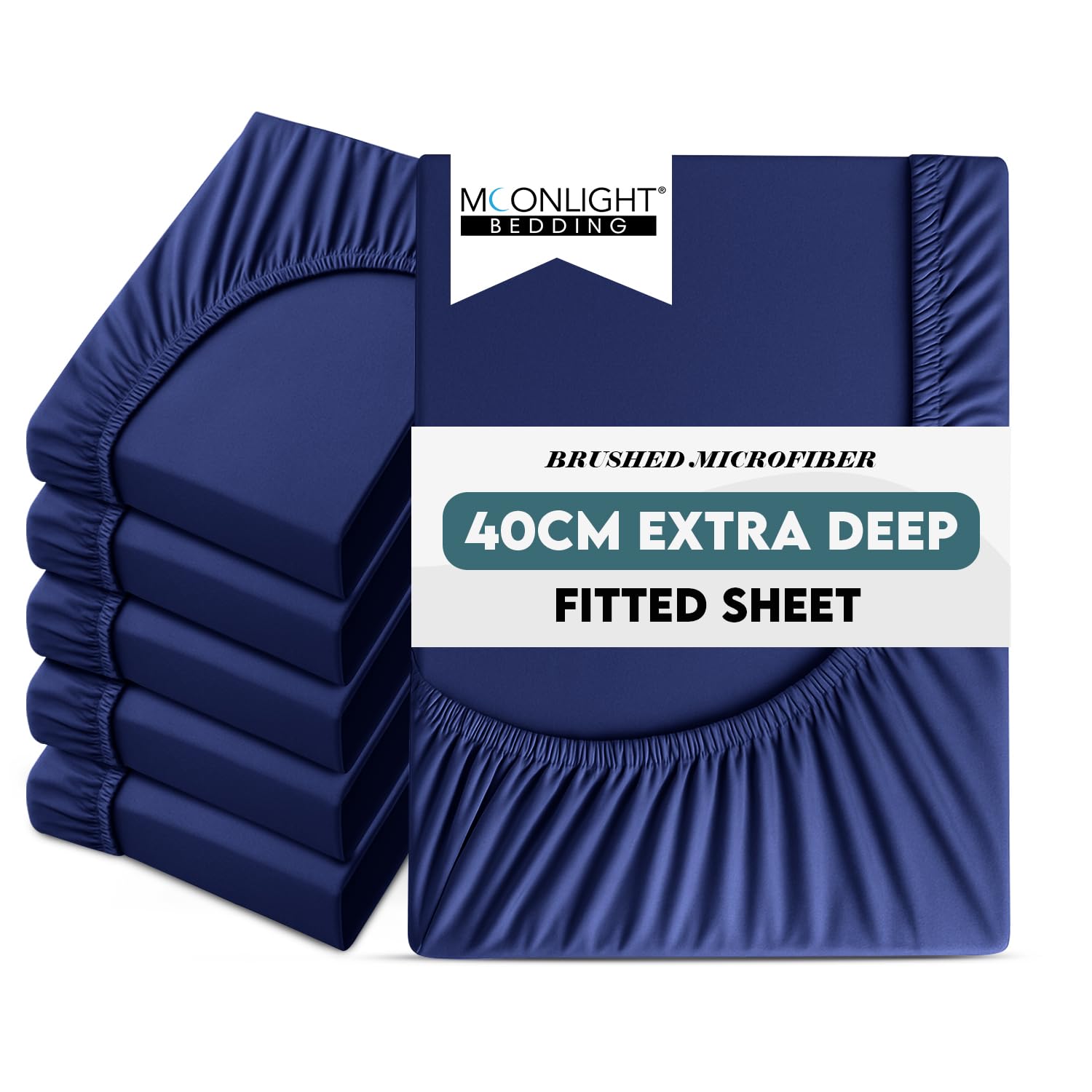 Moonlight Bedding Fitted Bed Sheets Double 6 Pack 40CM Navy Bottom Sheet with Elastic Corners 16 Inch Extra Deep Pocket Brushed Microfiber Easy Care Breathable Shrinkage Fade-Resistant