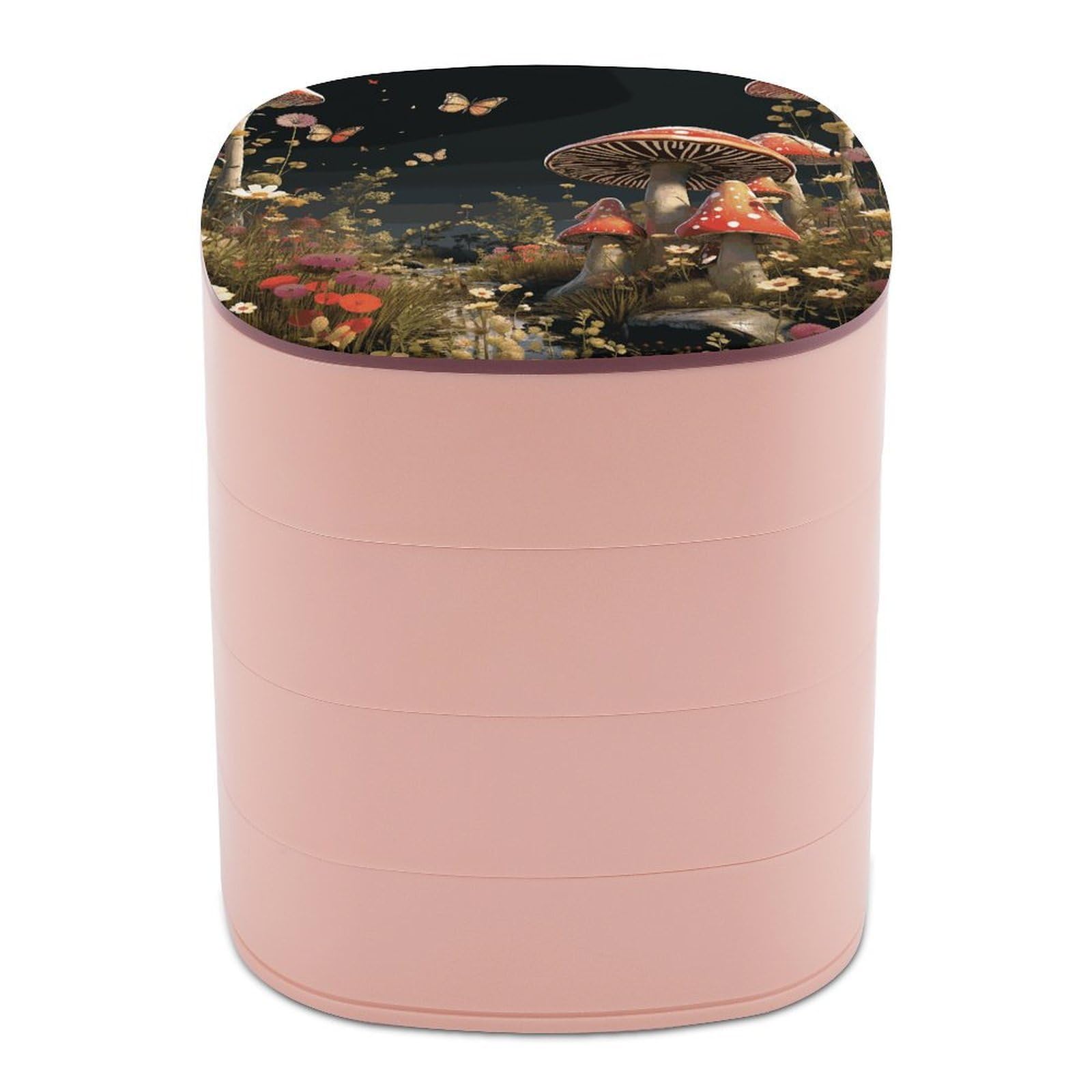 VstaDank Fairy Tale Style Mushrooms Jewelry Box 360° Rotatable Jewelry Organizer 4 Layers Jewelry Case with Lid Fashion Portable Earring Holder for Bracelets Rings Bracelets Vanity