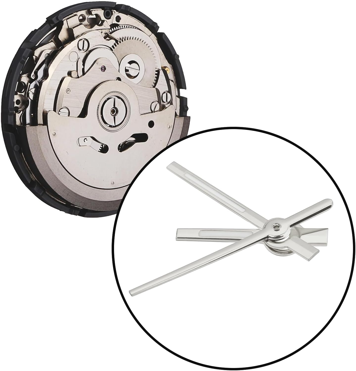 Polished Silver and Green Luminous Watch Hands Compatible with NH35 and NH36