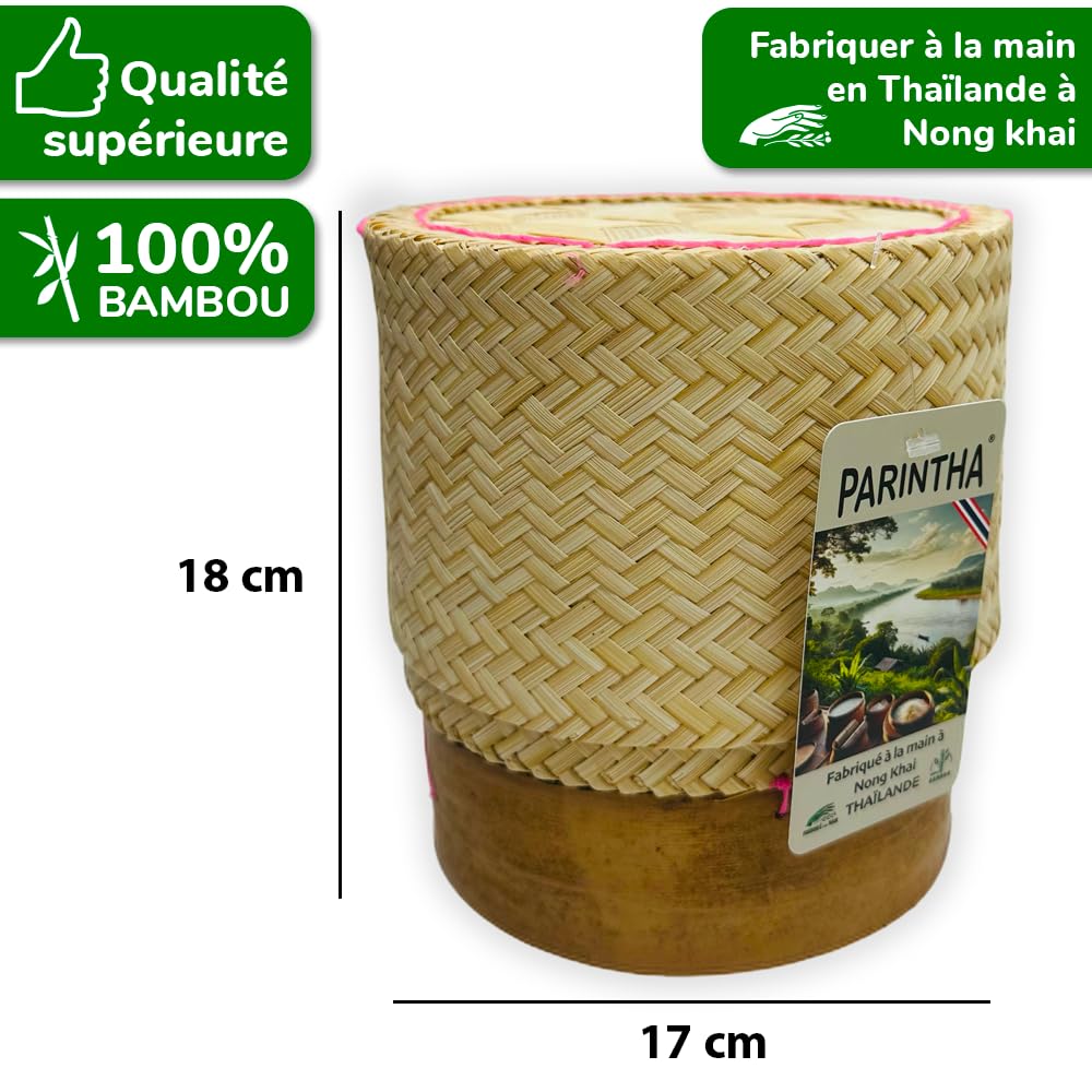 Panier Bambou Traditionnel Riz Gluant Thaï 13cm Avec Socle Plastique - Transport Et Présentation Sticky Rice