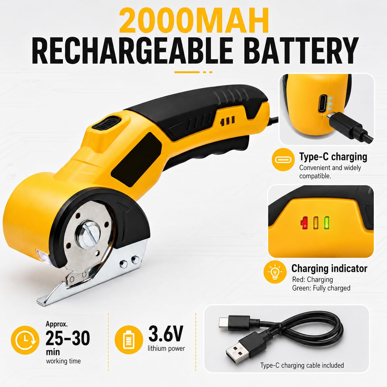 Tijeras eléctricas 3.6V Cortadora rotativa inalámbrica para tela y alfombra