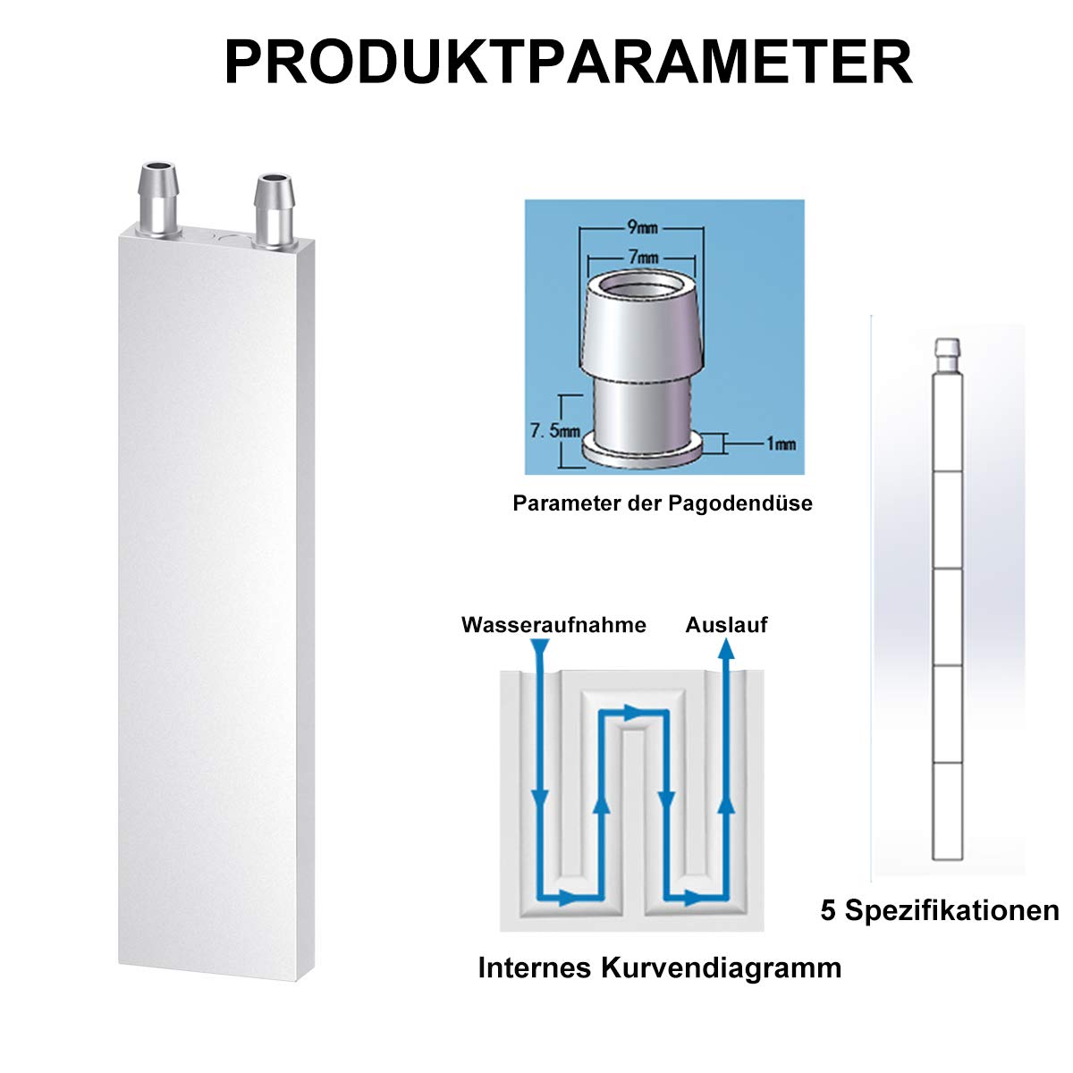 Blocco di raffreddamento del dissipatore di calore in lega di alluminio 40x200mm Blocco di raffreddamento per CPU del computer Raffreddamento ad acqua CPU,Inverter industriale,Diametro esterno 9.5mm