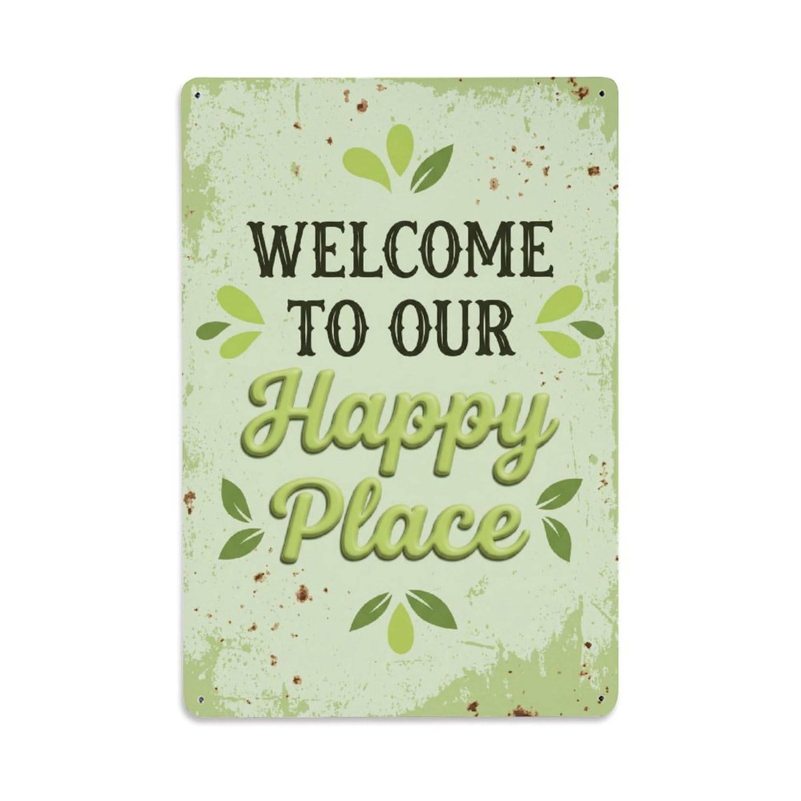 Okngb Style Thimbleberry Welcome Happy Place Rustic Entry Border Metal Tin Sign Plaque Wall Decor For Cafe, Man Cave, Club Bar, Office, Home Garden Round Metal Poster 8X12inch