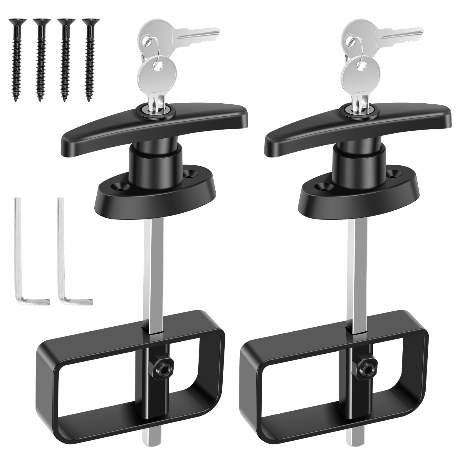 2Pcs T Handle Lock Kit, Complete Shed Lock Kit with 4 Keys and 4 Screws, 5-1/2inch Stem Shed Door Handle Locks, Zinc AlloyKeyed Gate Locks, Door Hardware for Gate Barn Playhouse