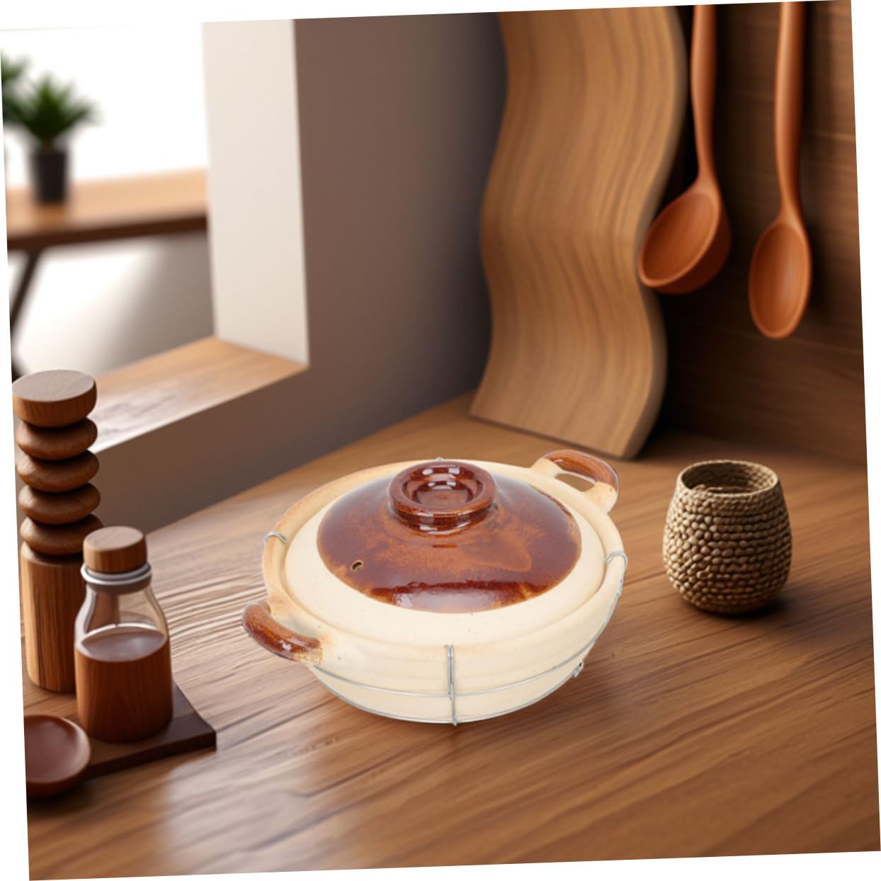 TOYANDONA 2 piezas Cazuela de Barro con Tapa Resistente Altas Temperaturas para Estofados y Sopas Olla de Arcilla Versátil para Horno de Unidades con Mango para Cocina Casera