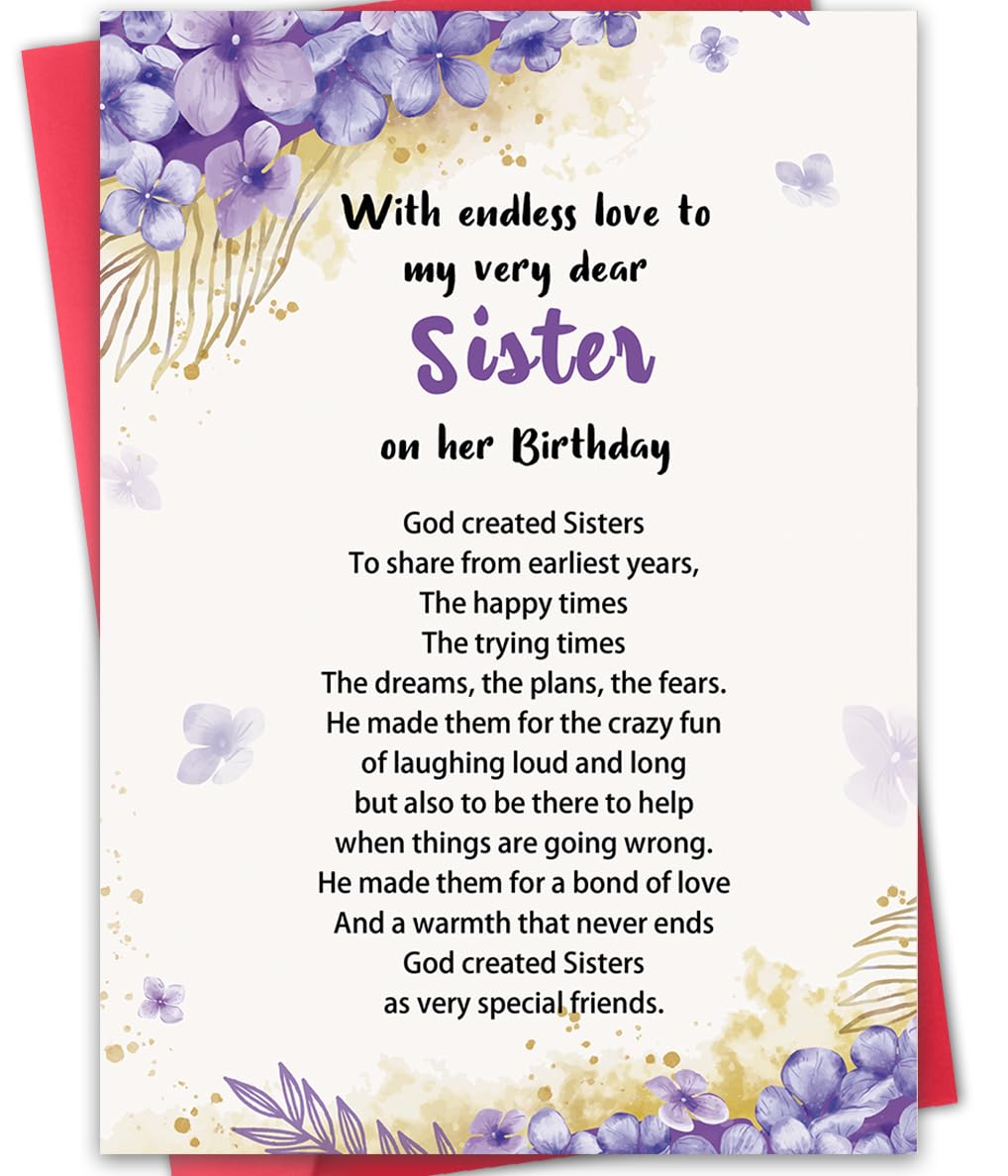 Hongshan Sister Birthday Card,Funny Birthday Card for Sisters,Happy Bday To My Dear Sister Cards,Unique Gifts Idea for Women Her