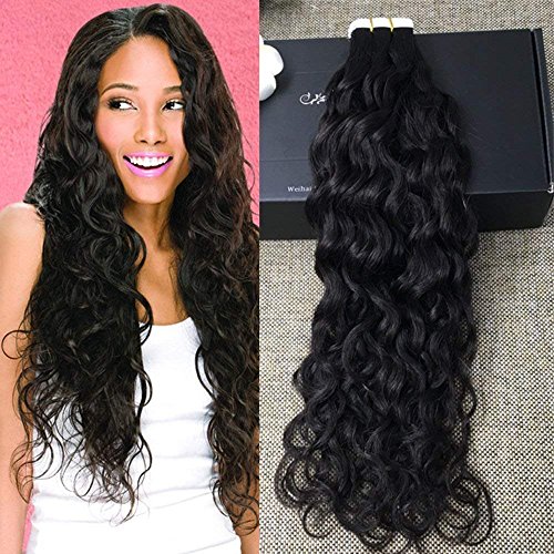 【Promotion】Full Shine 24" 50gram 20 Pcs Per Package Natural Black Tape in Hair Extensions Wavy Hair Extensions Skin Weft Professional Hair Extensions