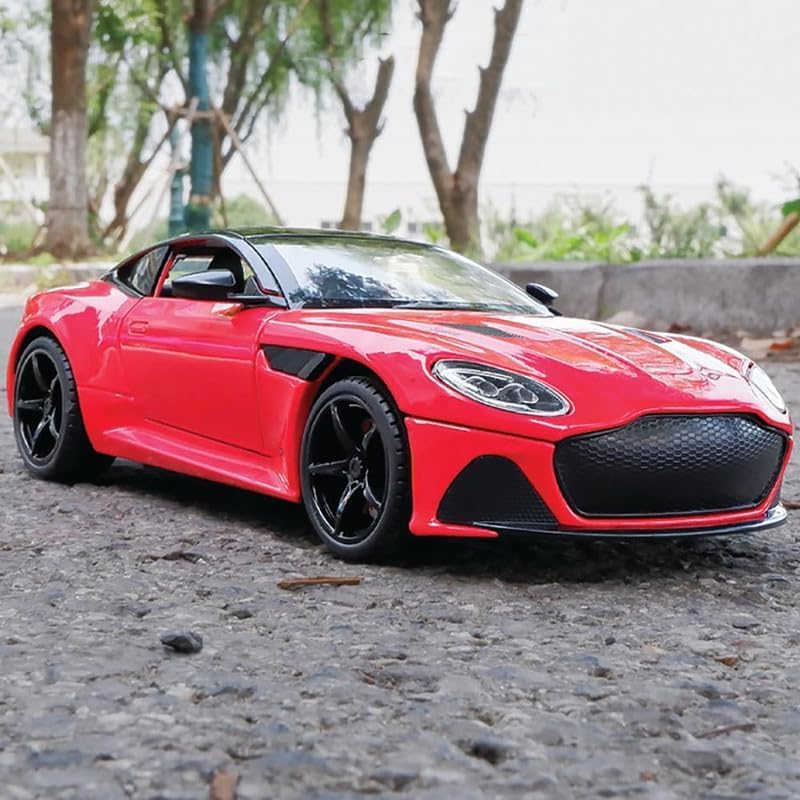 Image of Kids Model 1:24 Astorn Martin Die Cast Metal Car Pull Back Action Opening Doors with Realistic Engine Sound Lights Toy Car Gift for Boys - Red