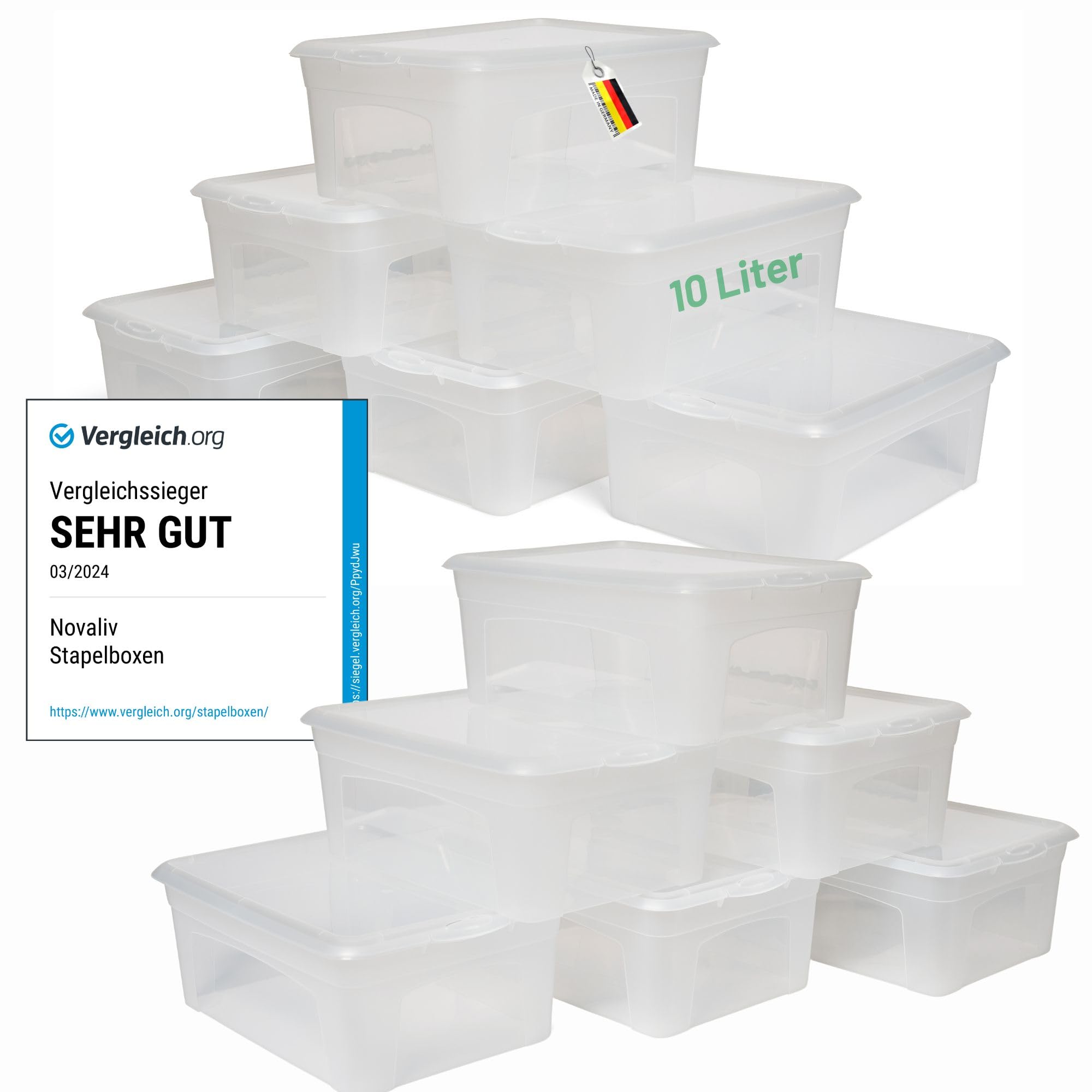 Novaliv 12 cajas de almacenamiento de 10 l apilables de plástico transparente con tapa, 37 cm