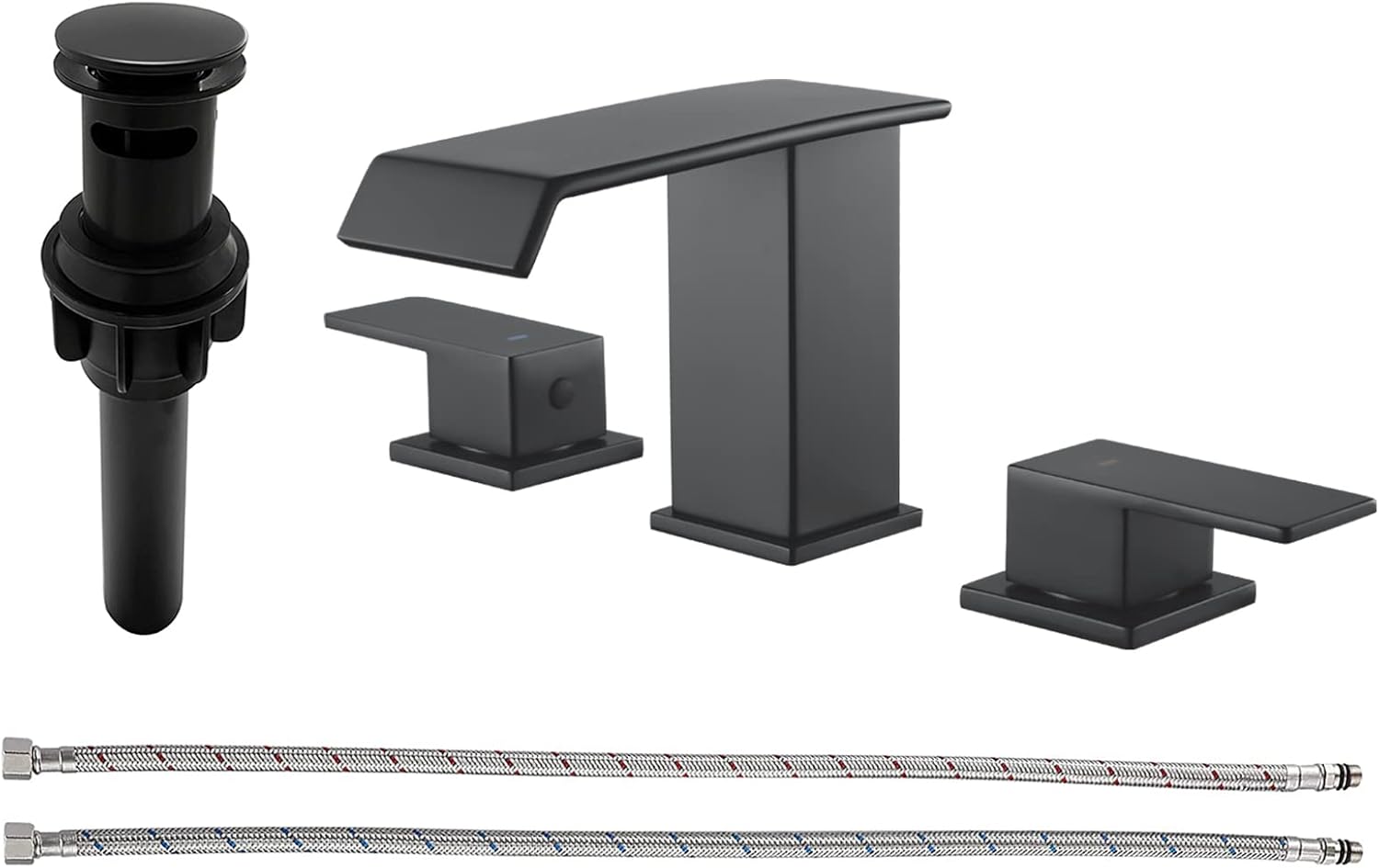 Matte Black Bathroom Faucets for Sink 3 Hole Widespread Waterfall ...