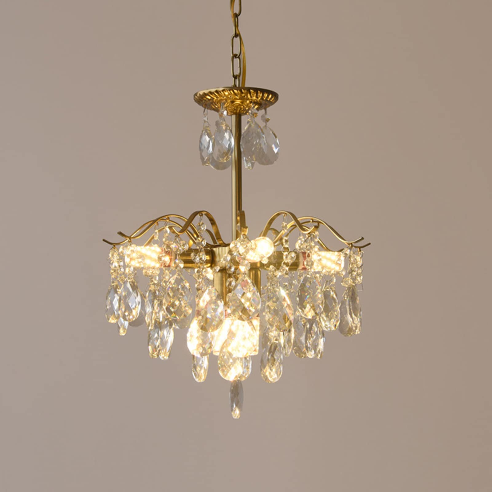 SXECAEPS Vintage Crystal Raindrop Chandelier Pendant Light, LED Modern Luxury Ceiling Light E14 Fixture for Dining Room, Bathroom, Bedroom, Living Room Transpare