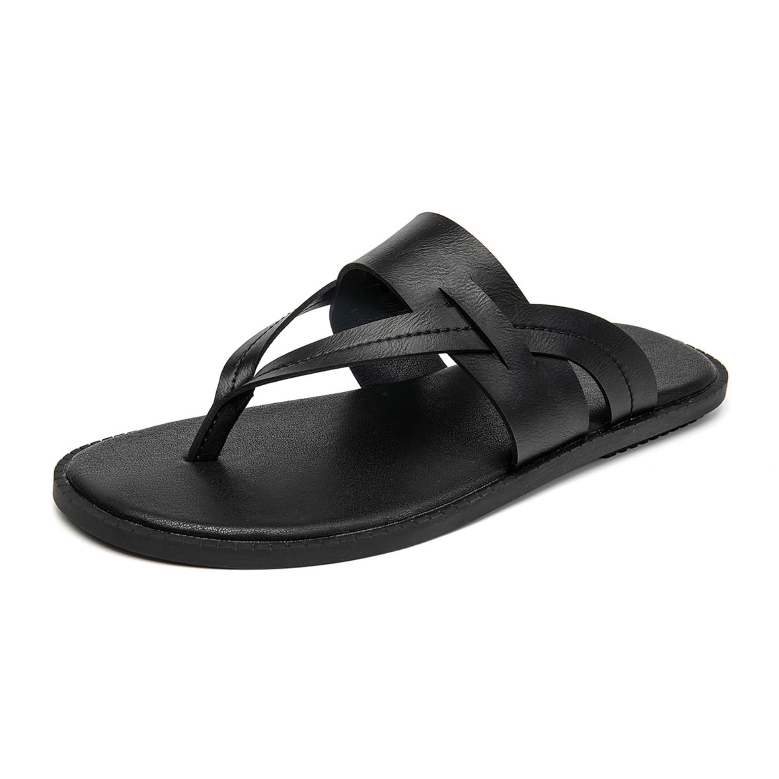 Chanclas Sandalias Al Aire Libre De Verano Los Hombres Tamaño Grande Antideslizantes Zapatillas La Tanga Playa Resistentes Desgaste Estilo Casual Ultra-Fibra Superior Goma-42-black