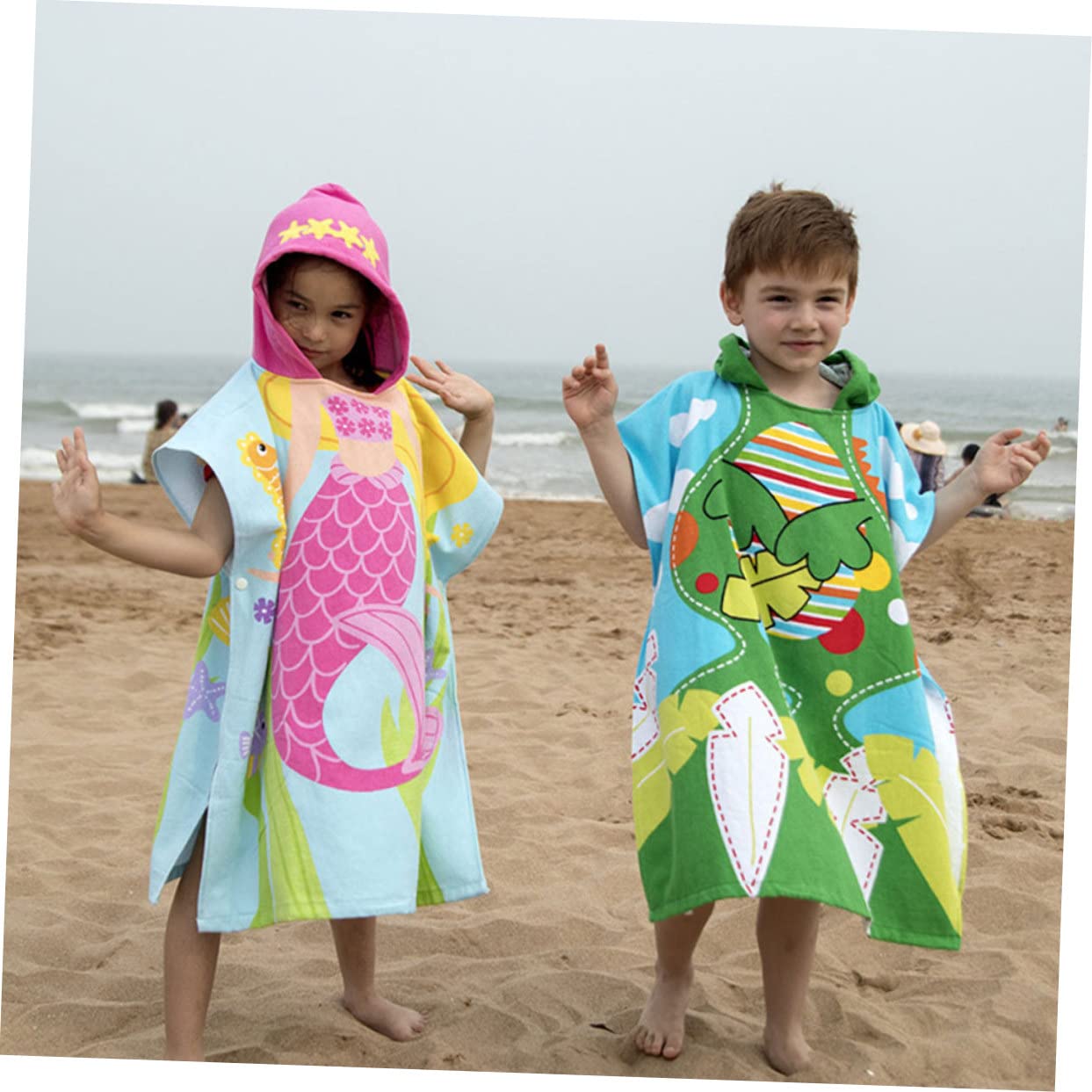 Gatuida Toalla de Playa Infantil con Capucha de Algodón para Poncho Wearable Estampado de Sirena Ligera y para Baño y Playa