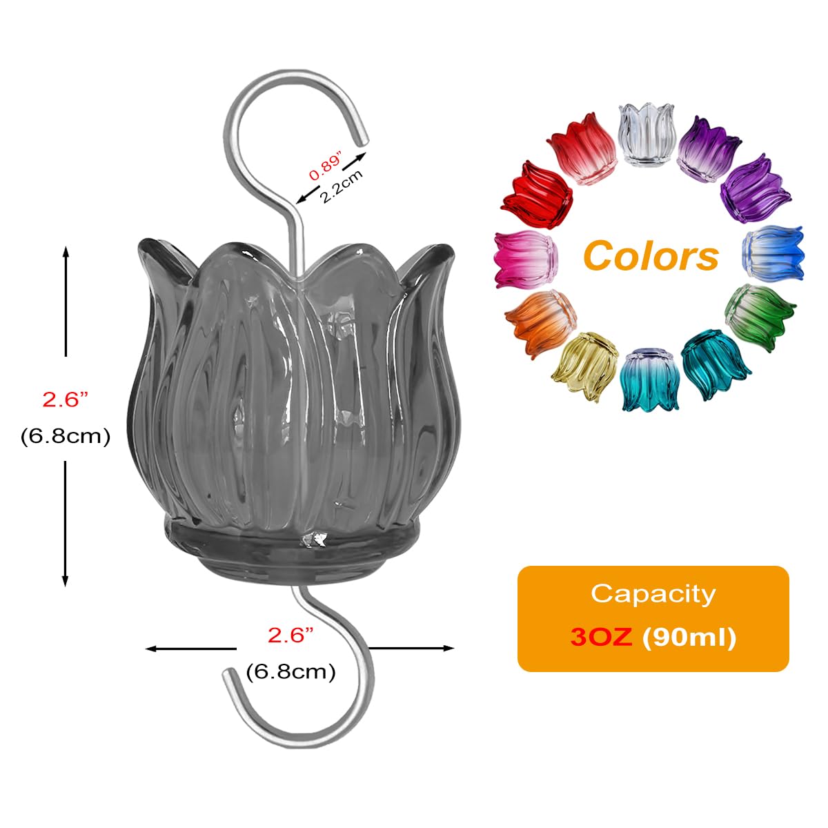 Foso de cristal para comedero de colibríes, 2 unidades de 85.0 g, tulipán rojo, protector de insectos con gran capacidad