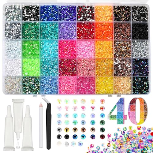 Image of Jelly Rhinestones for Bedazzling,3mm Resin Flatback AB Gems Kit with Tools,24/40 Colors for Nail Art,Diamond Art,Tumblers,DIY Crafts (40 compartments/Box (32,000 pcs))