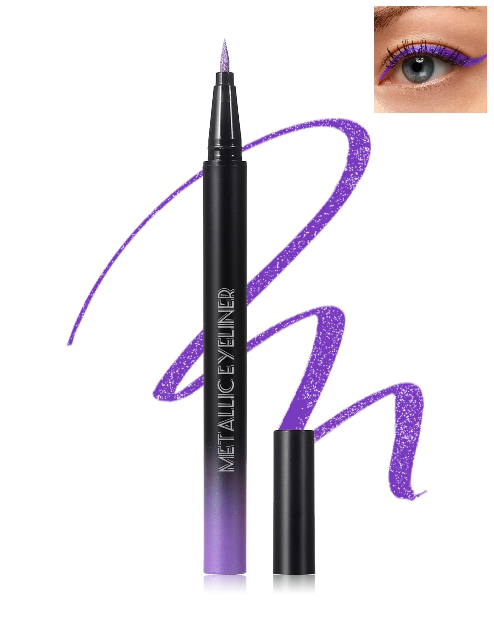 Metallic Purple Glitter Liquid Eyeliner, Diamond Shimmer Waterproof Eyeliner, Sparkle Colored Eyeliner Pen Long-Lasting, Ultra-Fine Tip Smudge-Proof, Quick-Drying, High Pigmented Delineador De Ojos-02