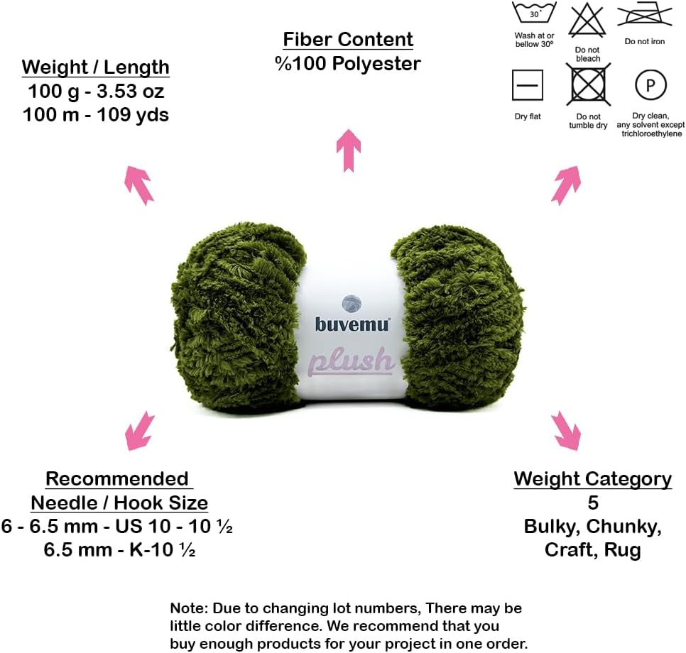 Plush Faux Fur Yarn for Crochet, Knitting & Crafts, Olive Green