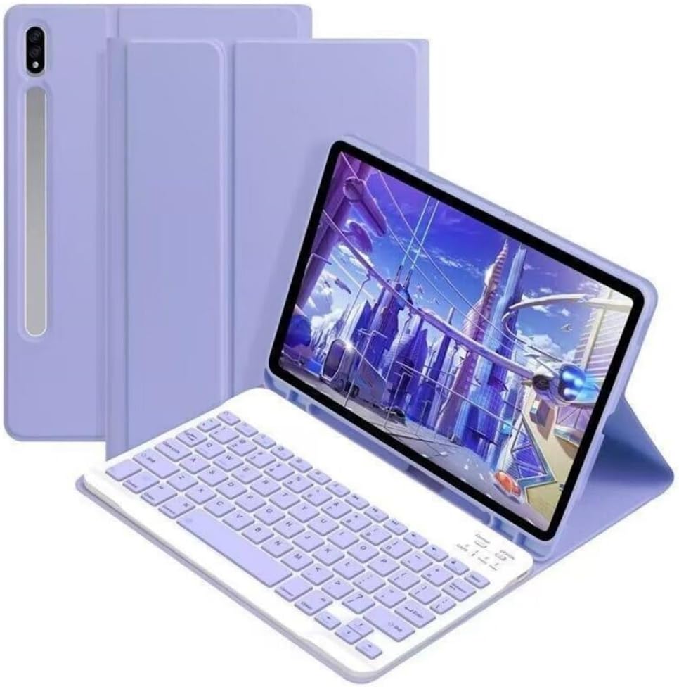Case with keyboard for Galaxy Tab S10 Lite/S10 FE/S9FE/S9/S8/S7, Candy Colors Slim Protective Cover with Magnetic Detachable Keyboard with S Pen Holder, Purple