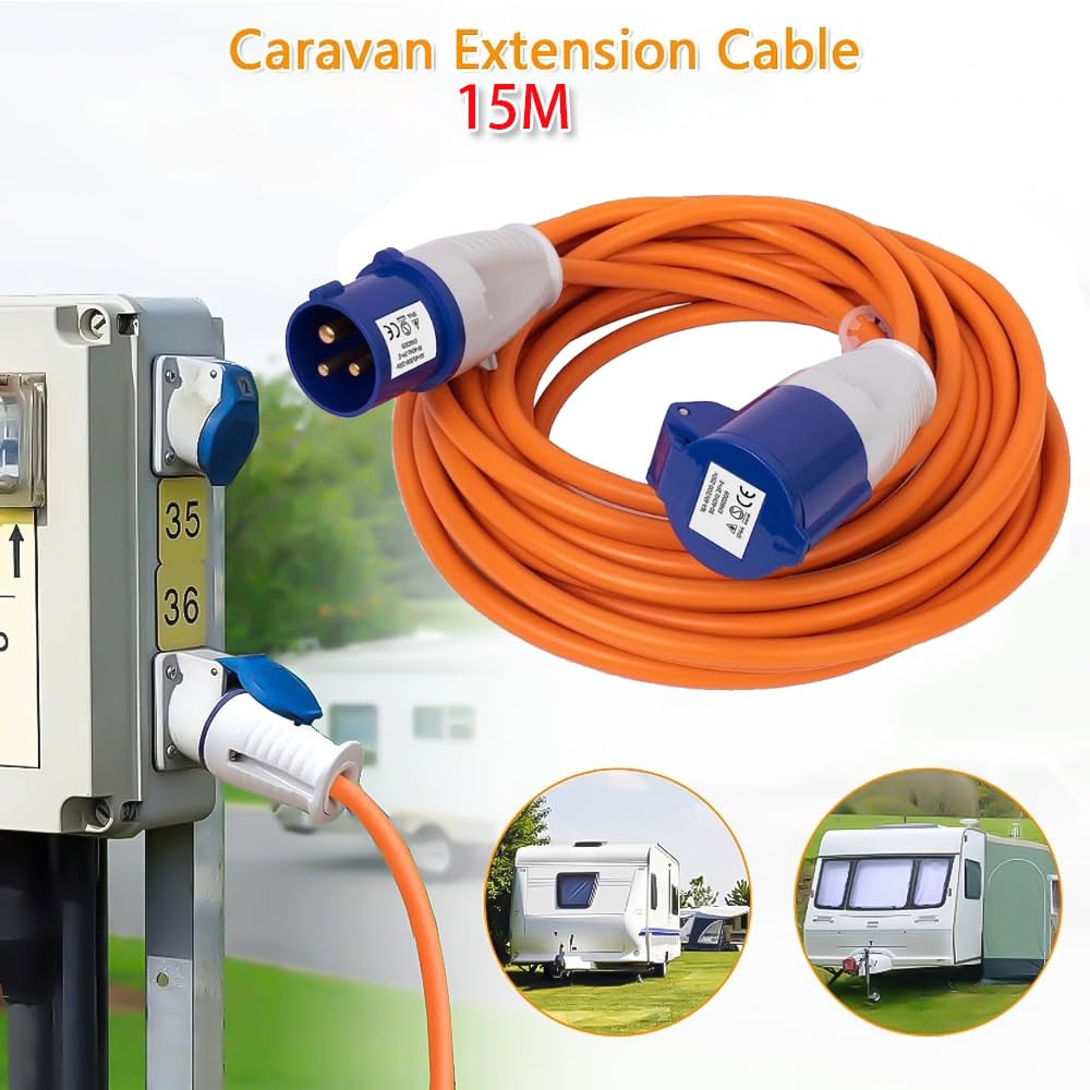 Heavy Duty Caravan Hook Up Cable, 15M Extension Lead Cable, 16 Amp Cable 240V Camping Extension Lead, High Visibility Orange - Perfect for Campervans & Motorhomes (15M) - 4