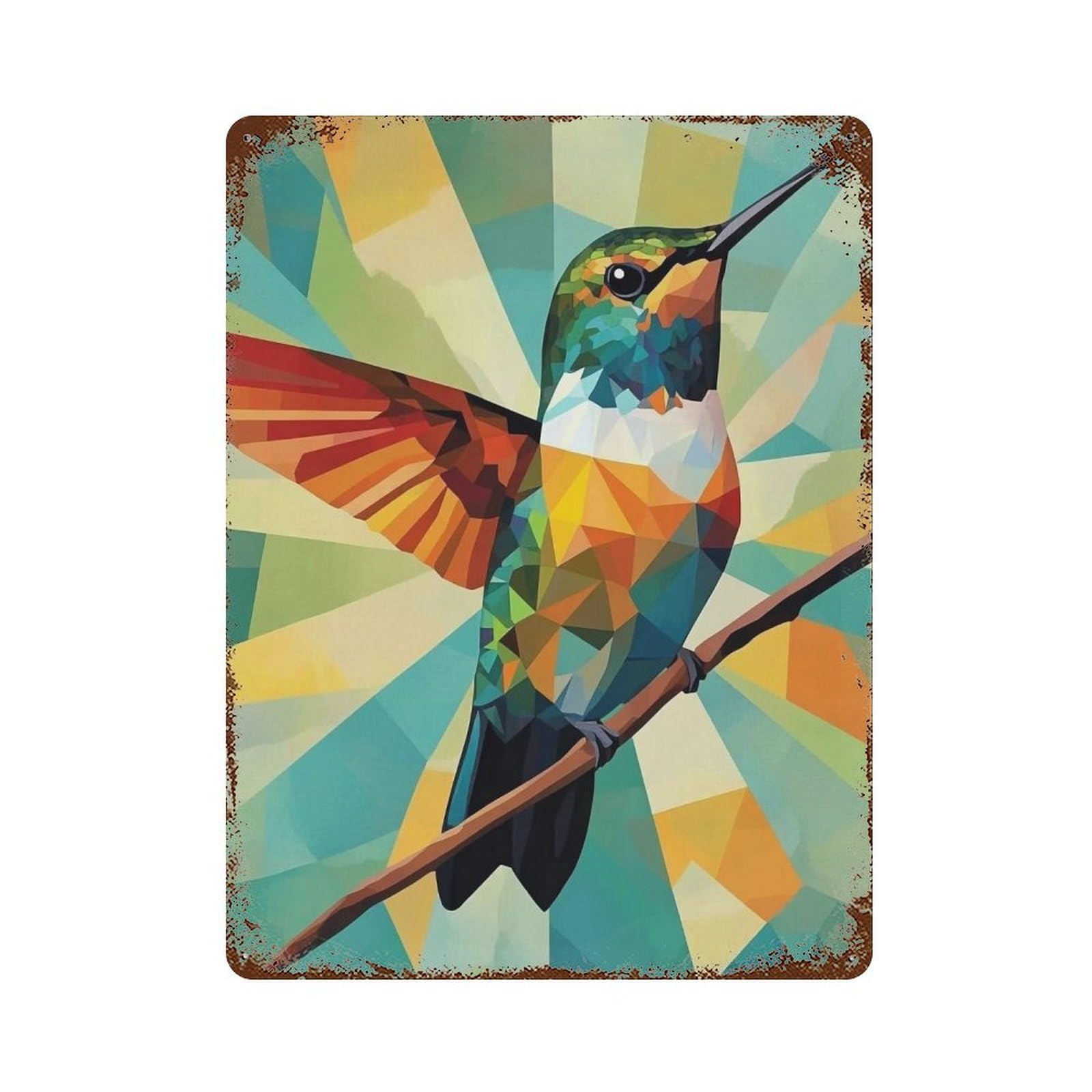 MGHTGRWE Bright Prism Faceted Multitone Perched Bird 01 Poster Wall Art Iron Vintage Metal Tin Sign Modern Home Cofffee Club Art Bar Shop Decor 40x30cm