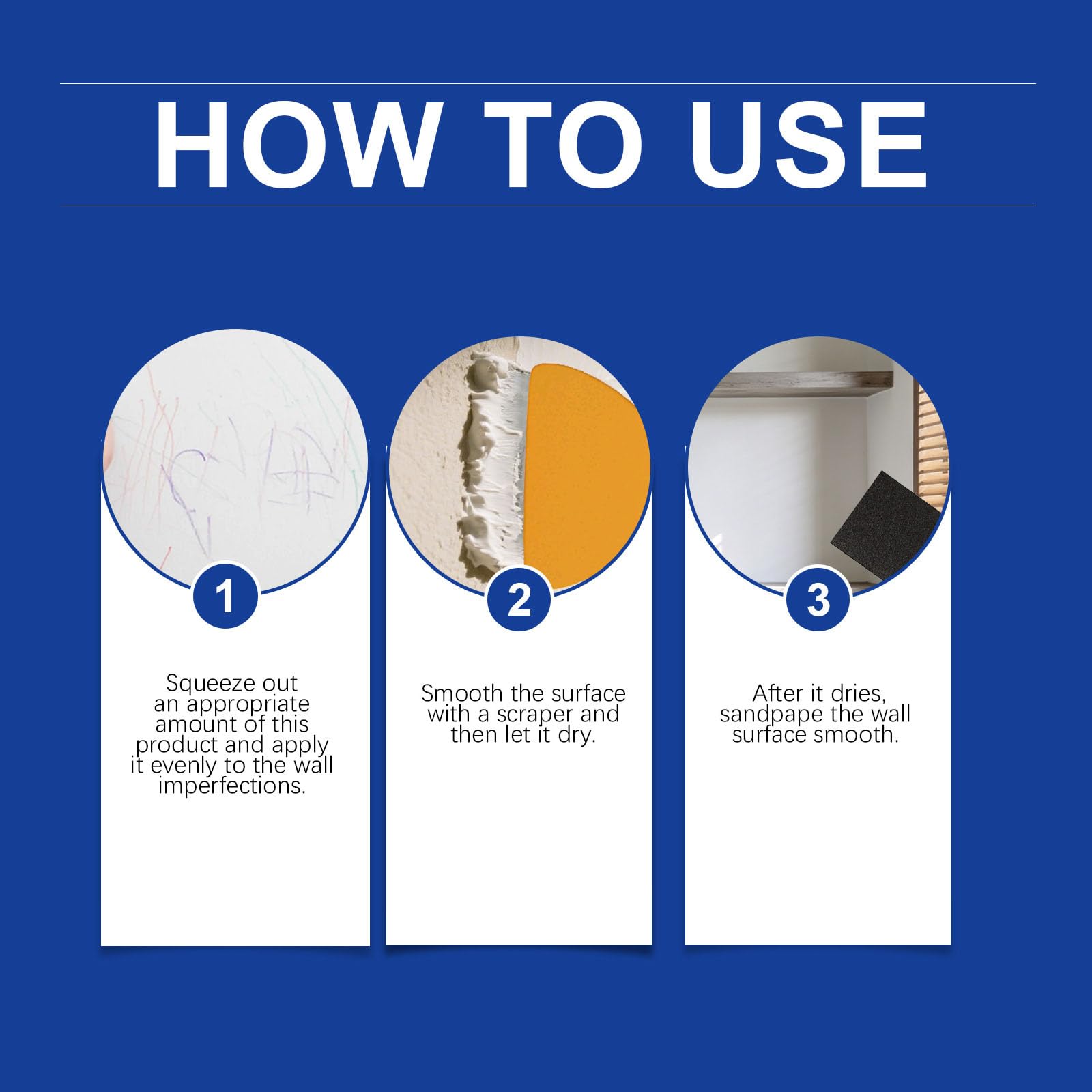 Kit de pasta de reparación de pared multifuncional con raspador y papel de lija, compuesto de masilla de secado rápido para grietas, agujeros, agujeros para uñas, arañazos y graffiti (7 unidades)