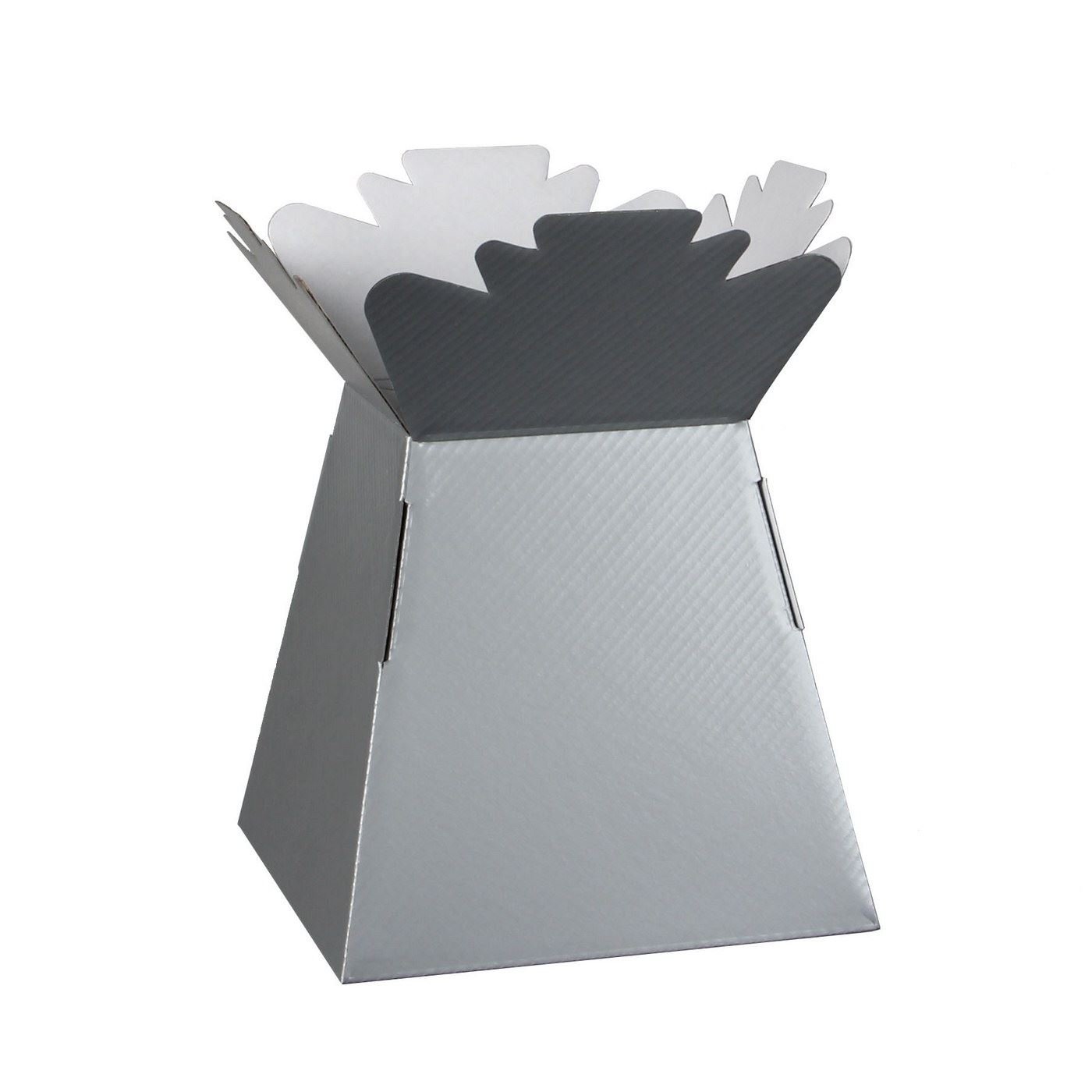 Hand-Tied Vase Florist Bouquet Boxes | Aqua Presentation & Transporter Boxes | Pack of 5 | Durable Flower & Plant Packaging | Glossy Silver