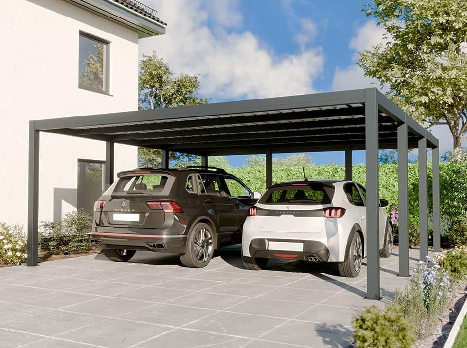 Aluminium-Carport 570 x 550 cm – 2 Autos – 31,35 m2 – Anthrazitgrau